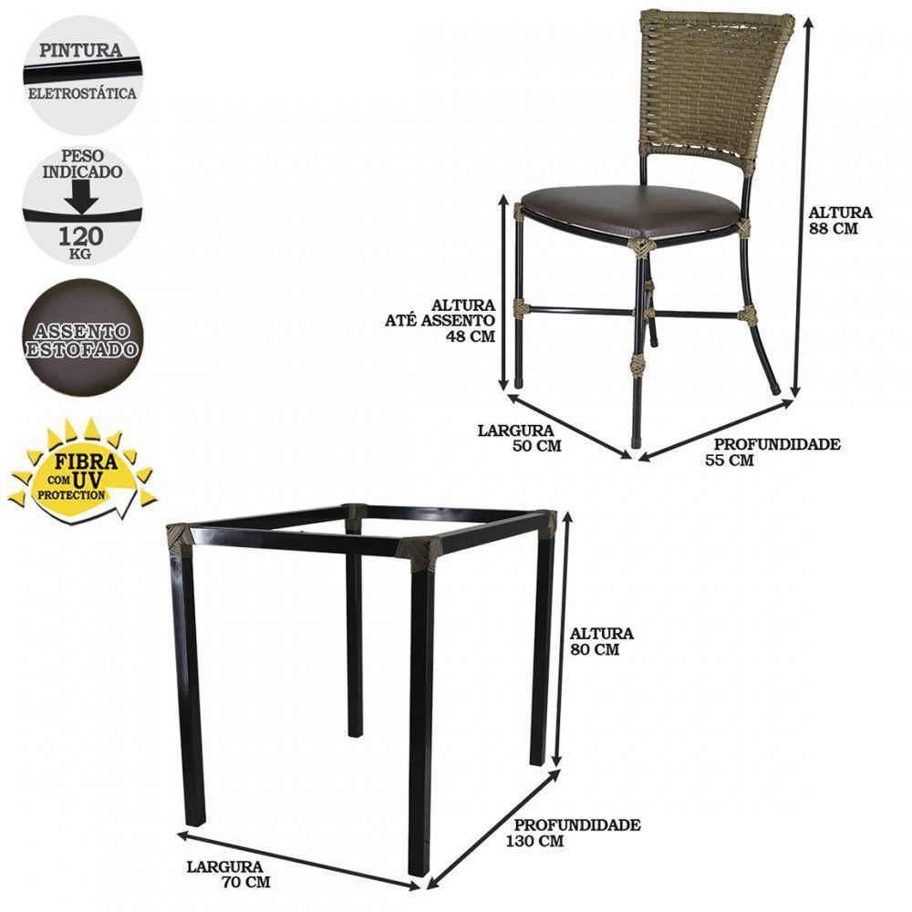 Jogo Mesa E 6 Cadeiras Fibra Pequi Com Marrom - 3