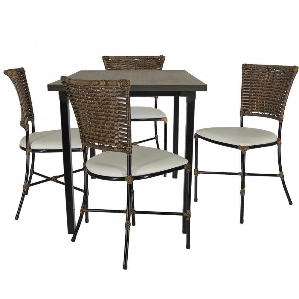 Jogo Mesa E 4 Cadeiras Fibra Argila Com Branco Gelo - 1