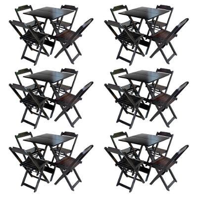 Kit 6 Jogos De Mesa Com 4 Cadeiras De Madeira Dobravel 70X70 - Marrom - Marrom
