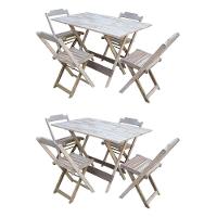 Kit 2 Conjuntos De Mesa Com 4 Cadeiras De Madeira Dobravel 120X70 Sem Pintura/Crua - Marrom - 1