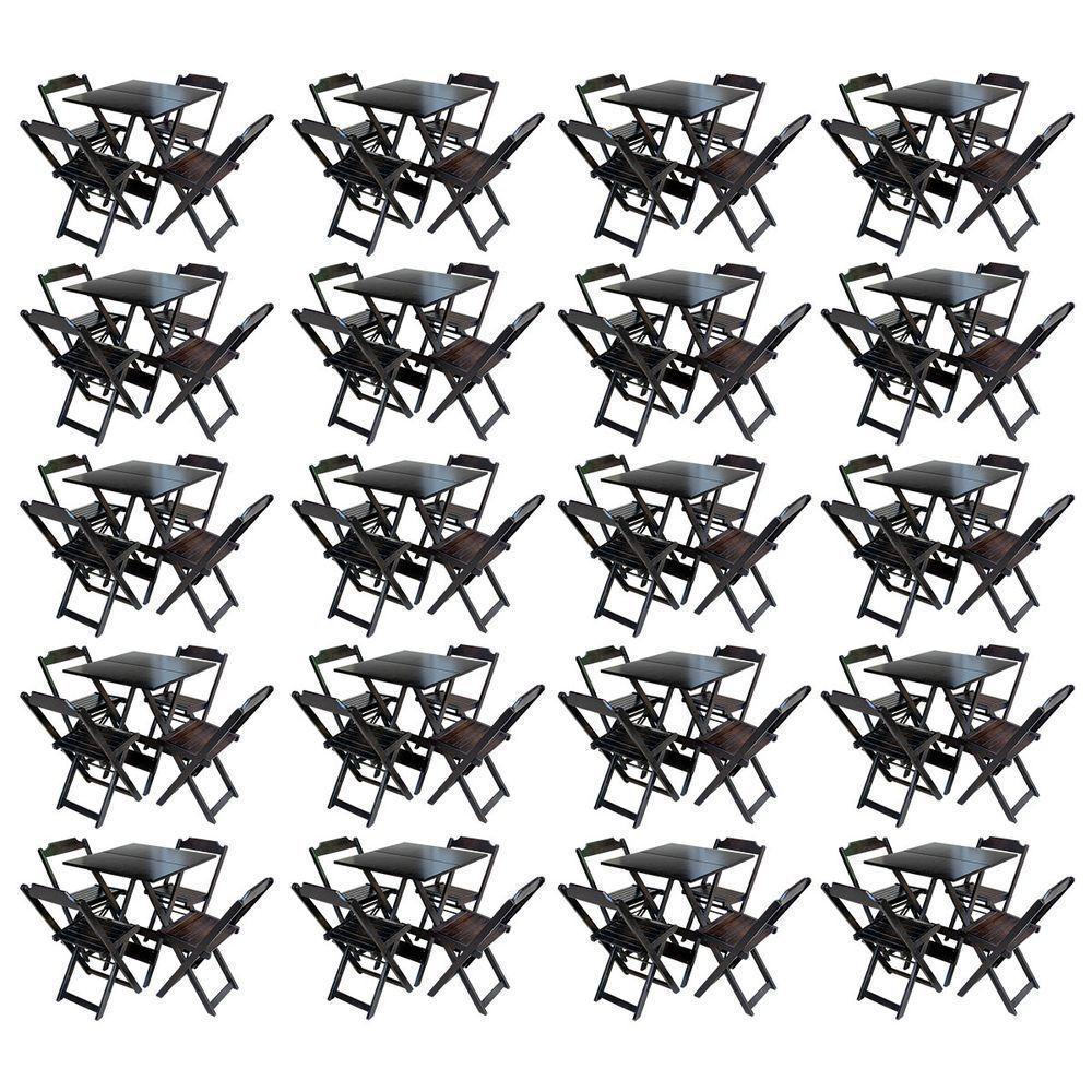 Kit 20 Jogos De Mesa Com 4 Cadeiras De Madeira Dobravel 60X60 - Marrom - Marrom - 1