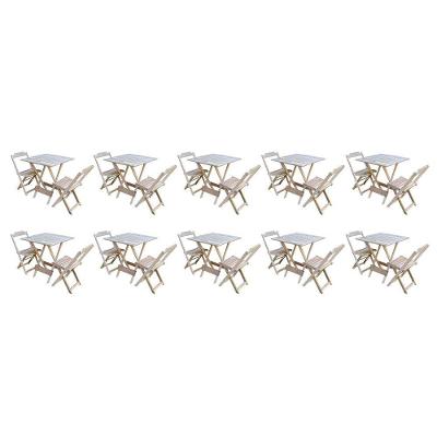 Kit 10 Jogos De Mesa Dobravel Com 2 Cadeiras De Madeira 70x70 Ideal Para Bar E Restaurante - Sem Pin