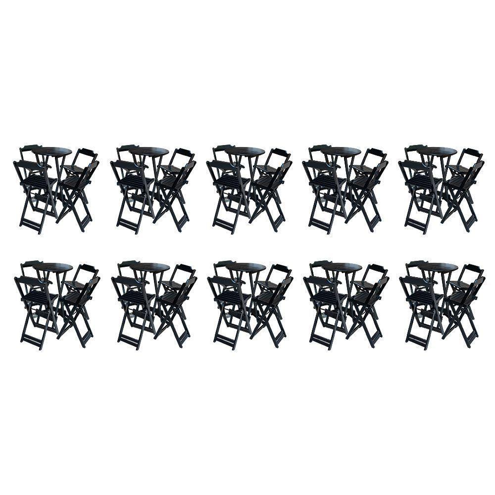 Kit 10 Jogos De Mesa Bistrô De Madeira Com 4 Cadeiras Dobravel Preto - Preto - 1