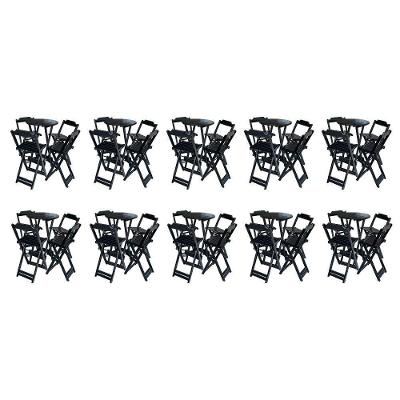 Kit 10 Jogos De Mesa Bistrô De Madeira Com 4 Cadeiras Dobravel Preto - Preto