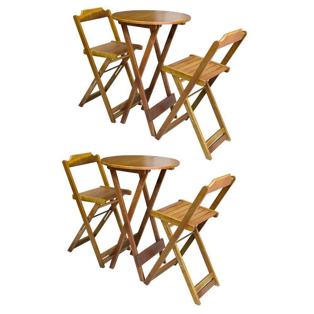 Kit 2 Jogos De Mesa Bistrô De Madeira Com 2 Cadeiras Dobravel Mel - Amarelo - 1