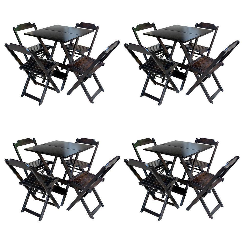Kit 4 Jogos De Mesa Com 4 Cadeiras De Madeira Dobravel 70X70 - Marrom - Marrom - 1