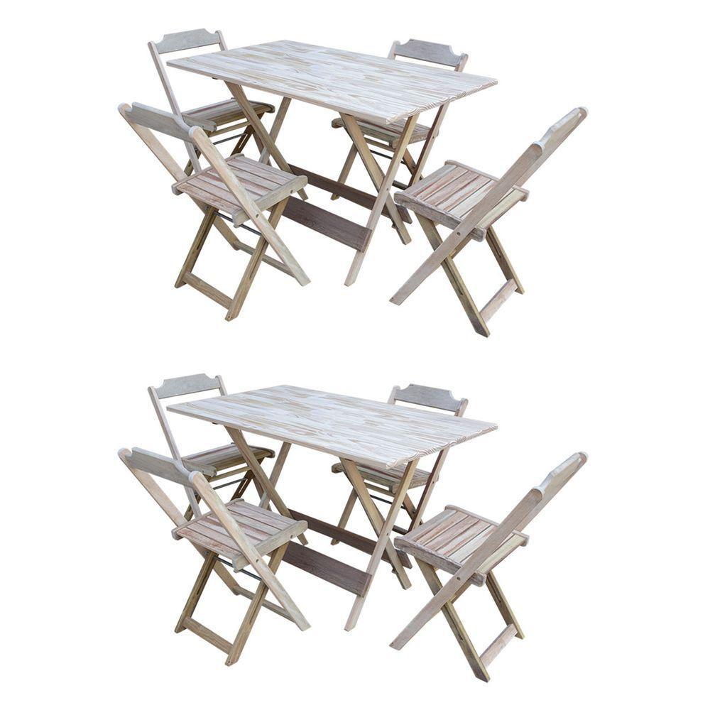 Kit 2 Conjuntos De Mesa Com 4 Cadeiras De Madeira Dobravel 120X70 Sem Pintura/Crua - Marrom - 1