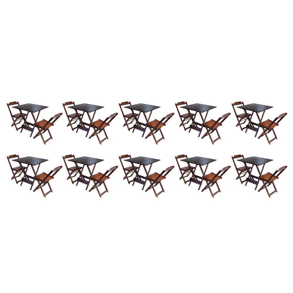 Kit 10 Conjuntos De Mesa Dobravel Com 2 Cadeiras De Madeira 70X70 - Imbuia - Marrom - 1