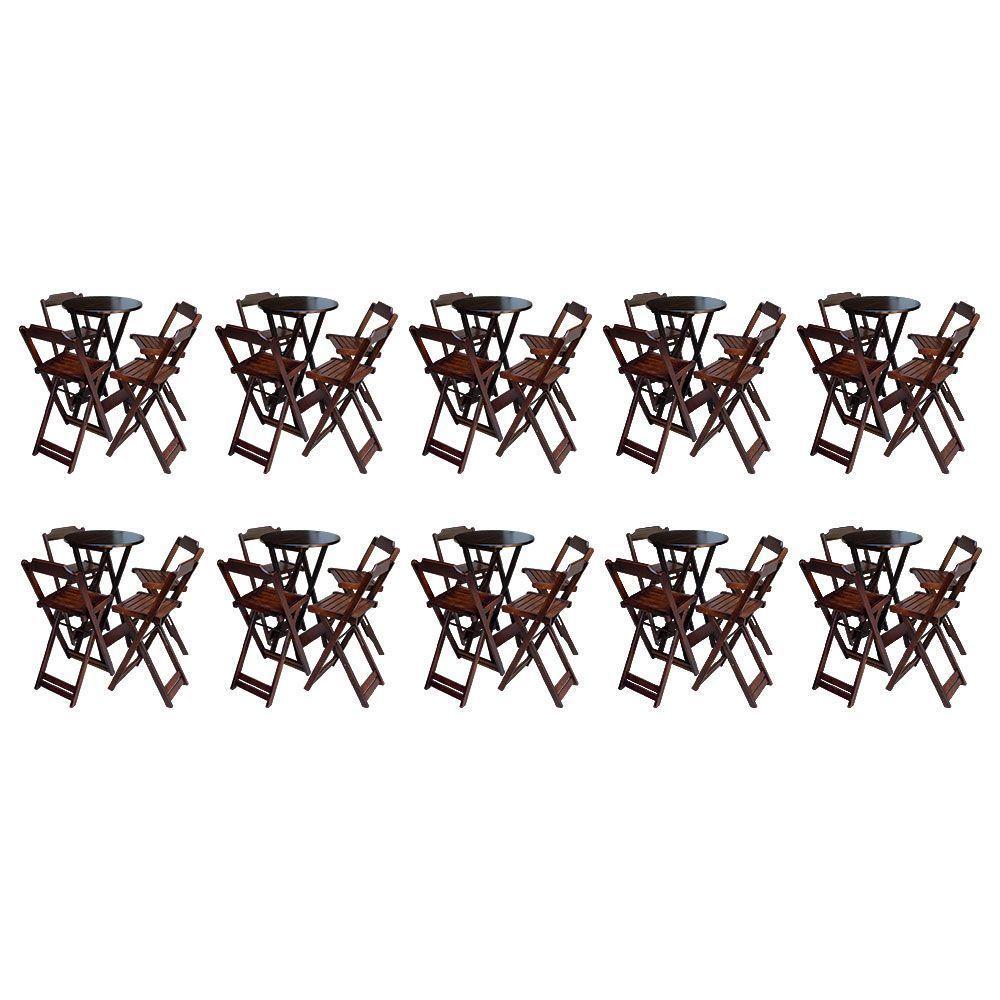Kit 10 Jogos De Mesa Bistrô De Madeira Com 4 Cadeiras Dobravel Imbuia - Marrom - 1