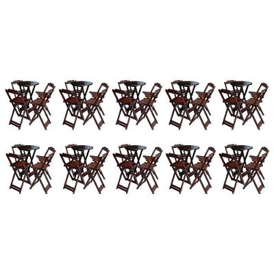 Kit 10 Jogos De Mesa Bistrô De Madeira Com 4 Cadeiras Dobravel Imbuia - Marrom
