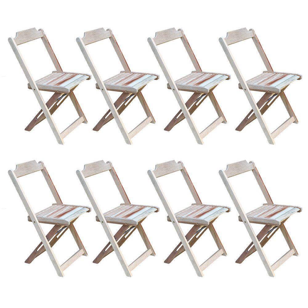 Kit 2 Conjuntos De Mesa Com 4 Cadeiras De Madeira Dobravel 70X70 Sem Pintura/Crua - Marrom - 4