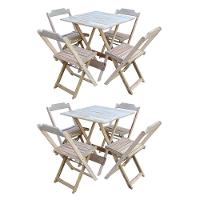 Kit 2 Conjuntos De Mesa Com 4 Cadeiras De Madeira Dobravel 70X70 Sem Pintura/Crua - Marrom - 1