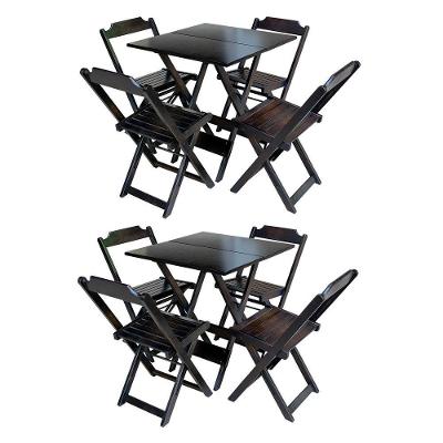 Kit 2 Conjuntos De Mesa Com 4 Cadeiras De Madeira Dobravel 70X70 Marrom - Marrom