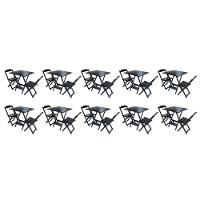 Kit 10 Conjuntos De Mesa Dobravel Com 2 Cadeiras De Madeira 70X70 - Pre - Preto - 1