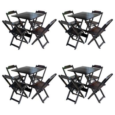 Kit 4 Jogos De Mesa Com 4 Cadeiras De Madeira Dobravel 70X70 - Marrom - Marrom
