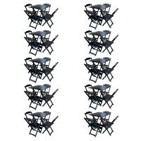 Kit 10 Jogos De Mesa Com 4 Cadeiras De Madeira Dobravel 60X60 - Preto - Preto - 1