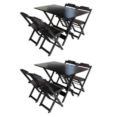 Kit 2 Jogos De Mesa Dobravel 120X70 Em Madeira Maciça Com 4 Cadeiras - Marrom - Marrom