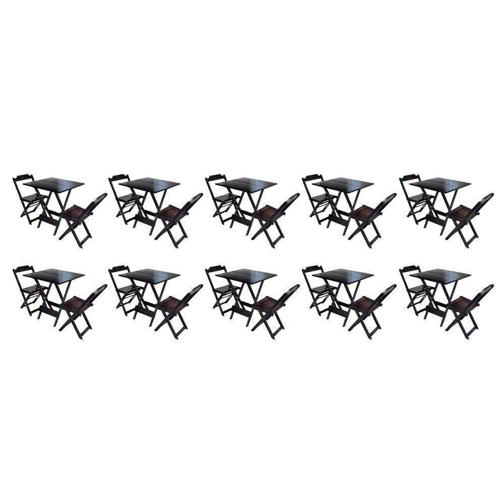 Kit 10 Conjuntos De Mesa Dobravel Com 2 Cadeiras De Madeira 70X70 - Marrom - Marrom - 1