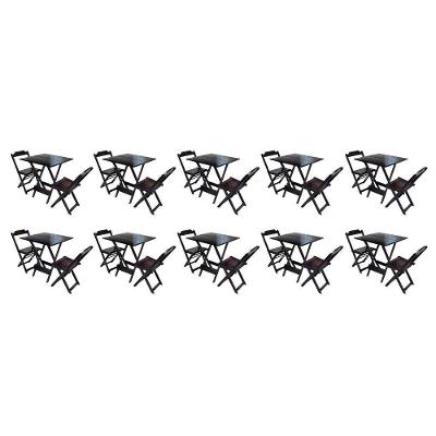 Kit 10 Conjuntos De Mesa Dobravel Com 2 Cadeiras De Madeira 70X70 - Marrom - Marrom