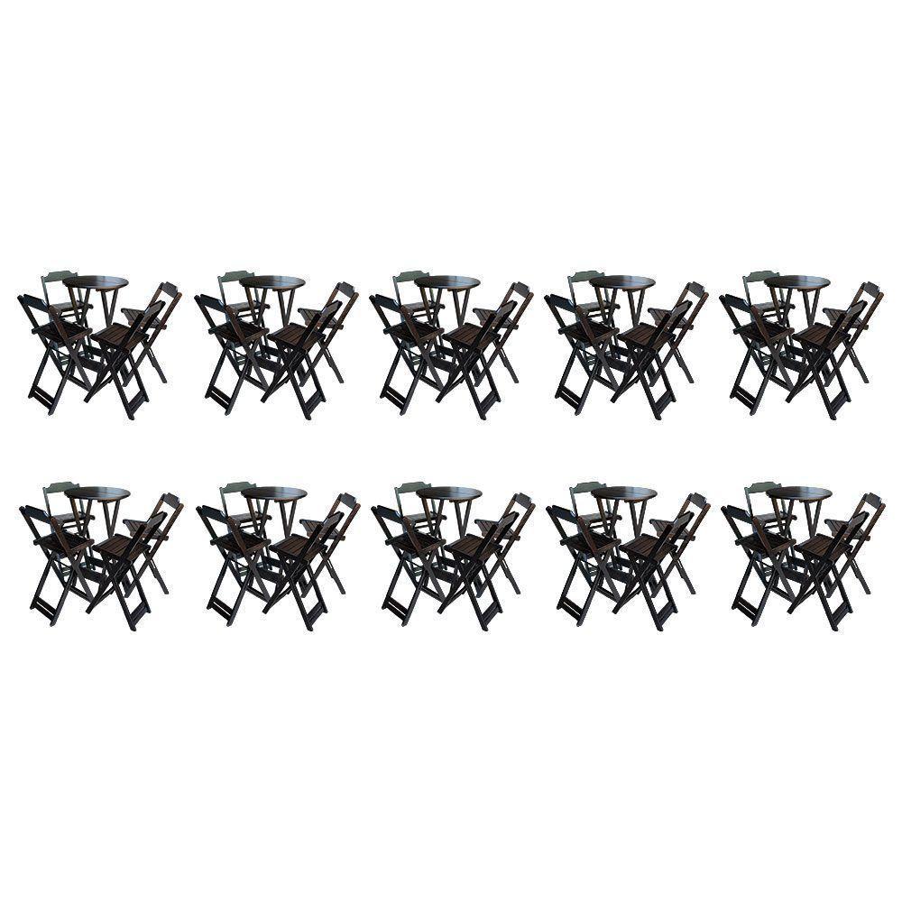 Kit 10 Jogos De Mesa Bistrô De Madeira Com 4 Cadeiras Dobravel Marrom - Marrom - 1
