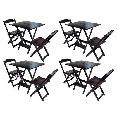 Kit 4 Jogos De Mesa Dobravel Com 2 Cadeiras De Madeira 70X70 - Tabaco - Marrom