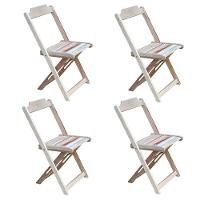 Conjunto De Mesa Dobrável 120X70 Em Madeira Padrão Com 4 Cadeiras Sem Pintura/Crua - Marrom - 3