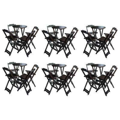 Kit 6 Jogos De Mesa Bistrô De Madeira Com 4 Cadeiras Dobravel Marrom - Marrom
