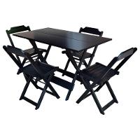 Conjunto De Mesa Com 4 Cadeiras De Madeira Dobravel 120X70 Preto - Preto - 1