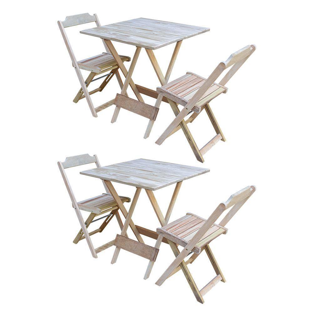 Kit 2 Jogos De Mesa Dobravel Com 2 Cadeiras De Madeira 70x70 - Sem Pintura - 1