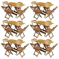 Kit 6 Conjuntos De Mesa Com 4 Cadeiras De Madeira Dobravel 120X70 Mel - Amarelo - 1