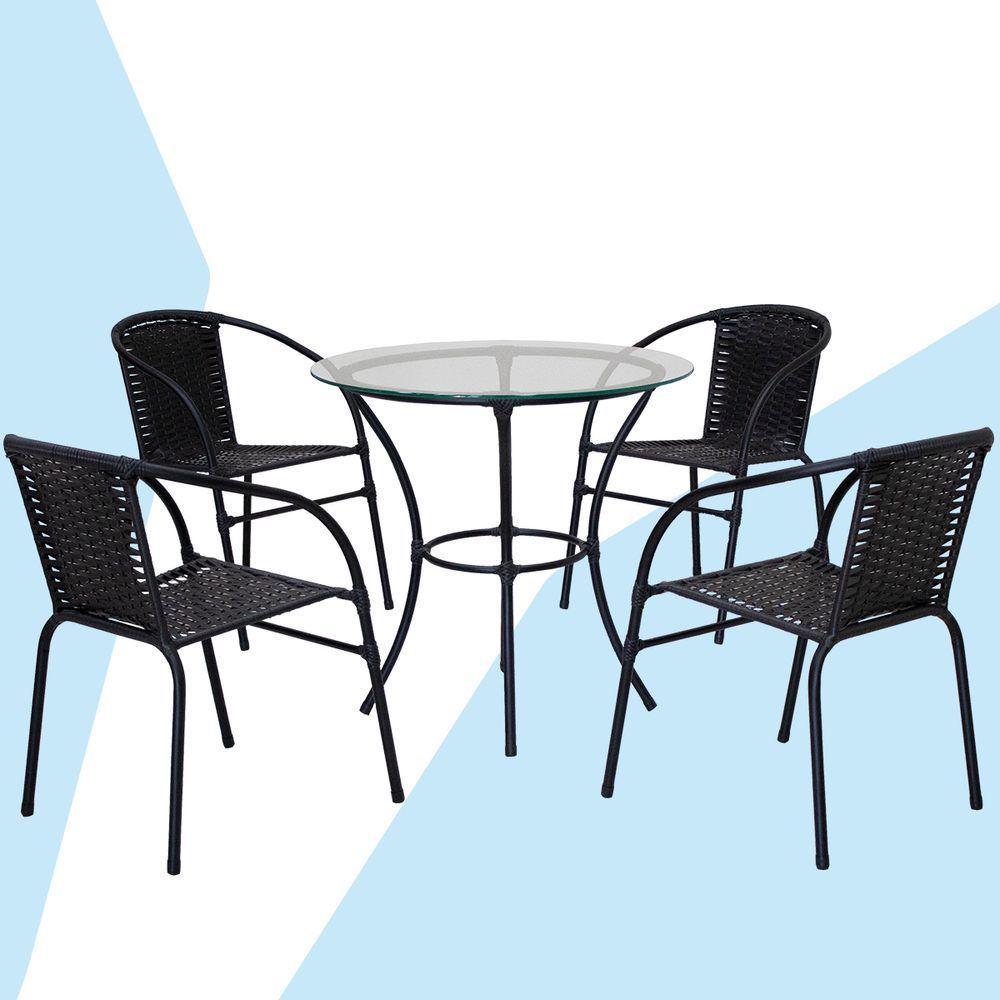 Conjunto De Mesa Com Tampo 4 Cadeiras Happy Hour Empilhável Preta - 5