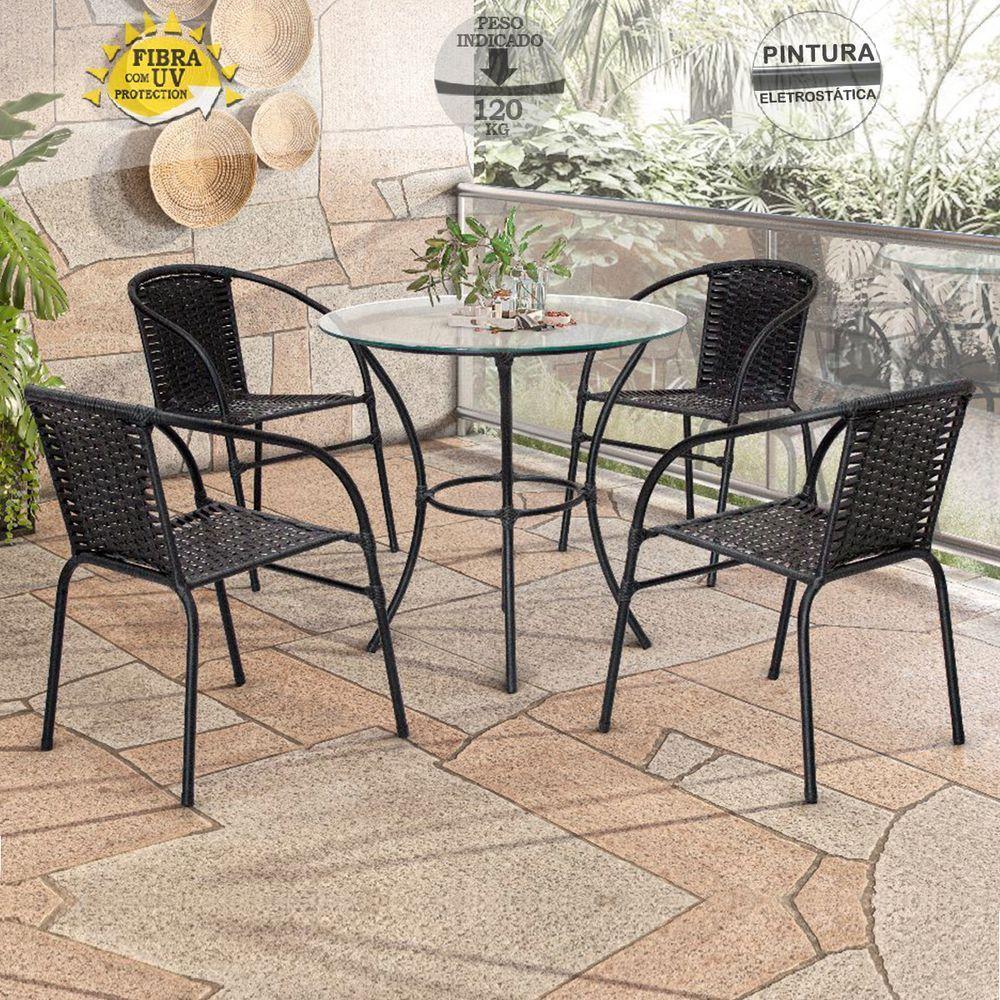 Conjunto De Mesa Com Tampo 4 Cadeiras Happy Hour Empilhável Preta - 7