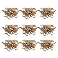 Kit 9 Conjuntos De Mesa Dobravel Com 6 Cadeiras De Madeira 120X70 Para Restaurante E Bar - Mel - 1