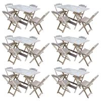 Kit 6 Conjuntos De Mesa Com 4 Cadeiras De Madeira Dobravel 120X70 Sem Pintura/Crua - Marrom - 1