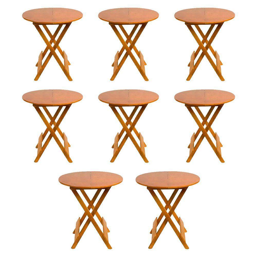 Kit 8 Mesas Redondas Dobráveis Em Madeira Maciça 70X70 Mel Ideal Para Bares E Restaurantes - 1