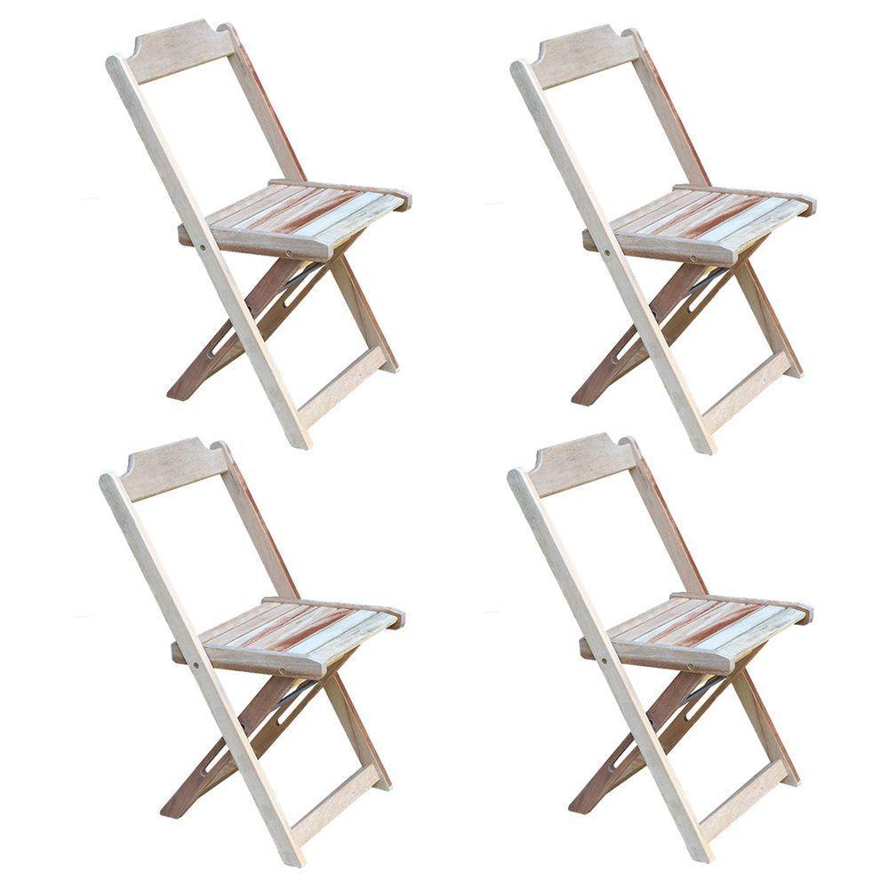 Conjunto Jogo De Mesa Com 4 Cadeiras De Madeira Dobravel 70X70 Sem Pintura/Crua - Marrom - 5
