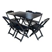 Kit 5 Jogos De Mesa Dobravel Com 6 Cadeiras De Madeira 120X70 Para Restaurante E Bar - Preto - 5