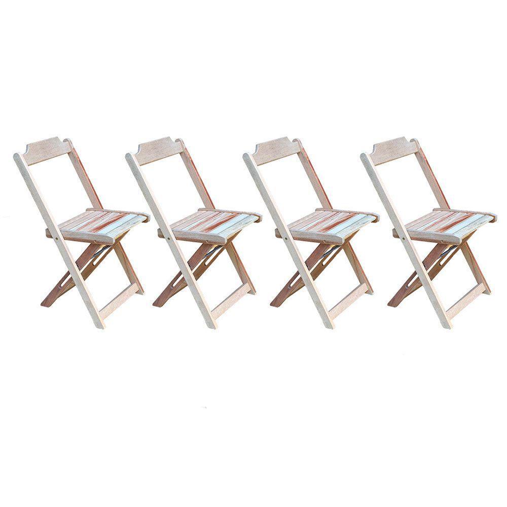 Jogo De Mesa Dobrável 1,20X70 Em Madeira Padrão C/04 Cadeiras Crua - Marrom - 4