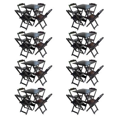 Kit 8 Jogos De Mesa Com 4 Cadeiras De Madeira Dobravel 70X70 - Marrom - Marrom