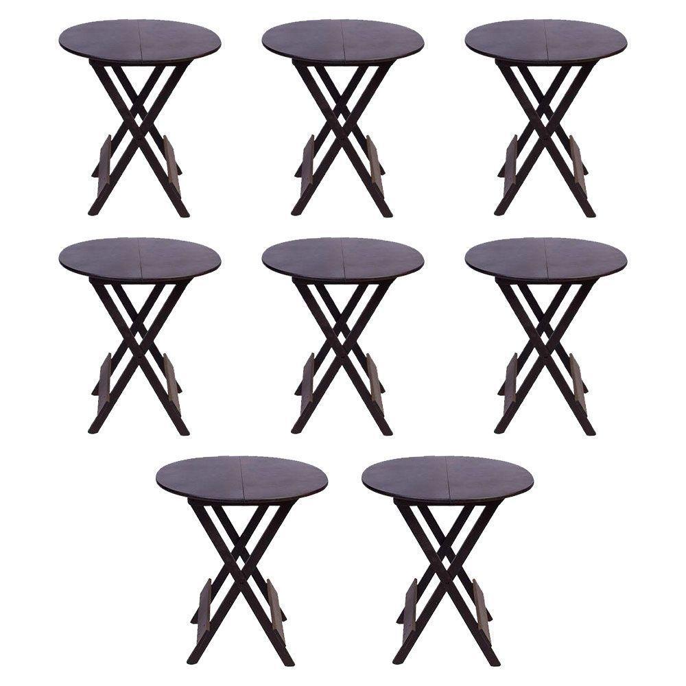 Kit 8 Mesas Redondas Dobráveis Em Madeira Maciça 70X70 Marrom Ideal Para Bares E Restaurantes - 1