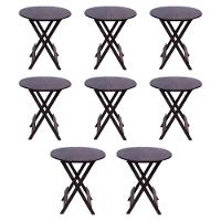 Kit 8 Mesas Redondas Dobráveis Em Madeira Maciça 70X70 Marrom Ideal Para Bares E Restaurantes - 1