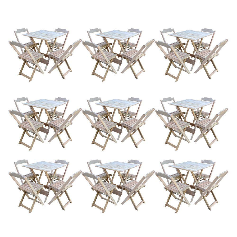 Kit 9 Conjuntos De Mesa Dobravel Com 4 Cadeiras De Madeira 70X70 Para Restaurante E Bar - Sem Pintur - 1