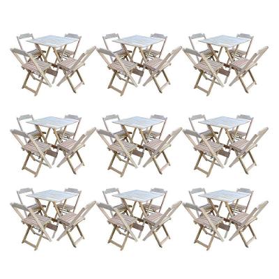 Kit 9 Conjuntos De Mesa Dobravel Com 4 Cadeiras De Madeira 70X70 Para Restaurante E Bar - Sem Pintur