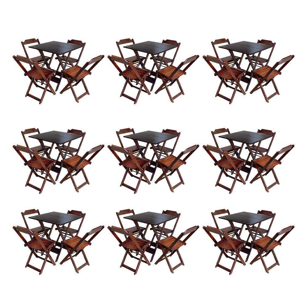Kit 9 Conjuntos De Mesa Dobravel Com 4 Cadeiras De Madeira 70X70 Para Restaurante E Bar - Imbuia - 1