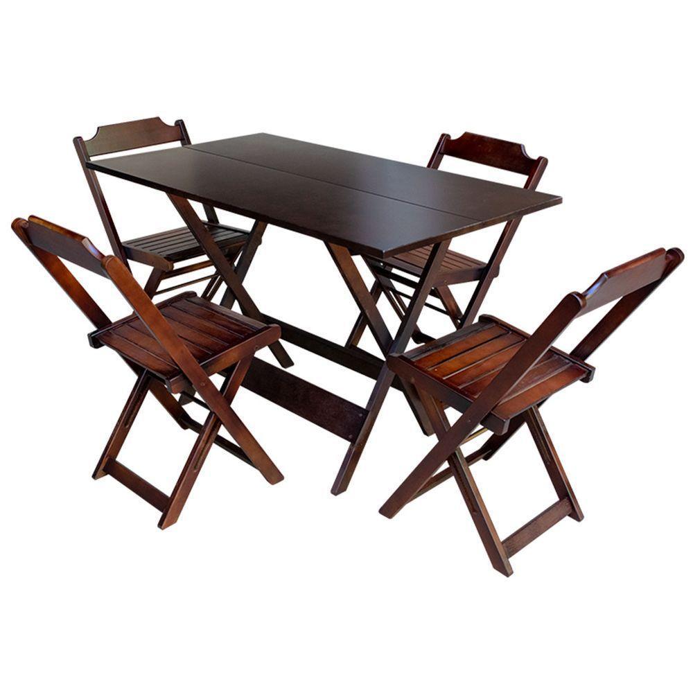 Kit 9 Conjuntos De Mesa Dobravel Com 4 Cadeiras De Madeira 120X70 Para Restaurante E Bar - Imbuia - 5