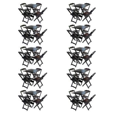 Kit 10 Jogos De Mesa Com 4 Cadeiras De Madeira Dobravel 60X60 - Marrom - Marrom