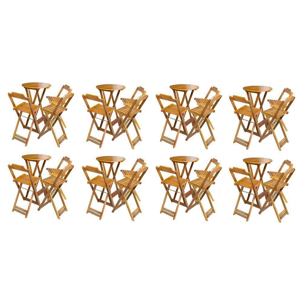 Kit 8 Jogos De Mesa Bistrô De Madeira Dobrável Com 3 Banquetas - Mel - 1