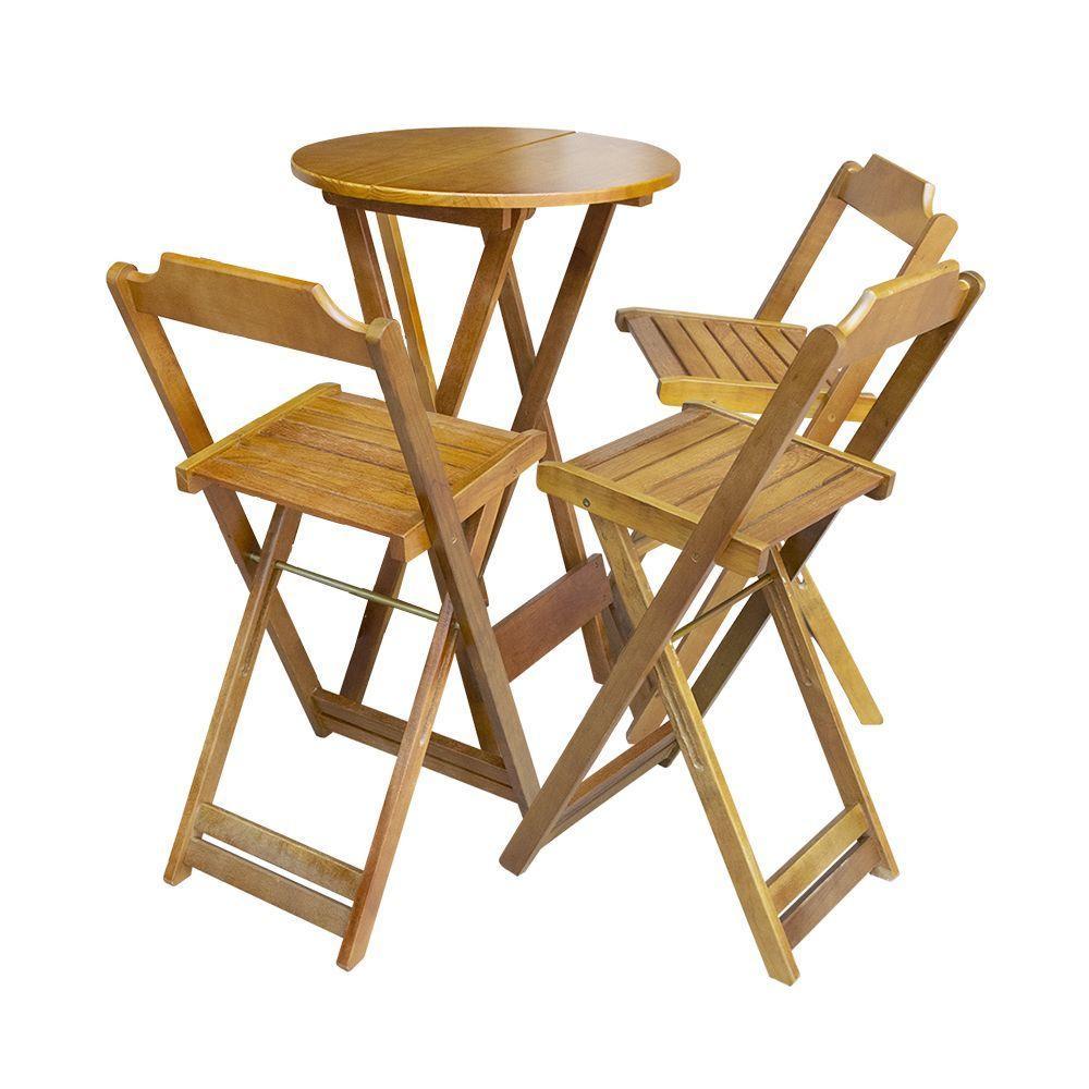 Kit 8 Jogos De Mesa Bistrô De Madeira Dobrável Com 3 Banquetas - Mel - 5