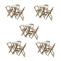 Kit 5 Jogos De Mesas Bistrô De Madeira Dobrável Com 3 Banquetas - Crua - 1