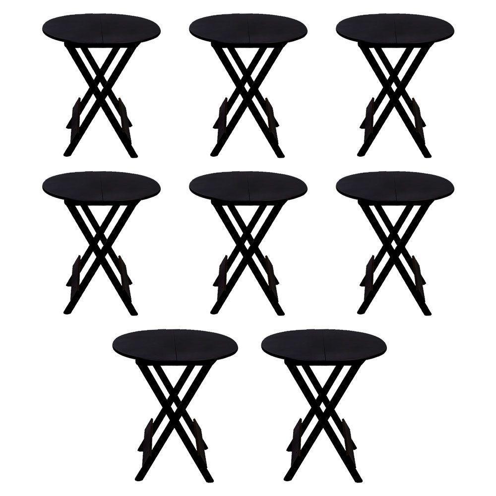 Kit 8 Mesas Redondas Dobráveis Em Madeira Maciça 70X70 Preto Ideal Para Bares E Restaurantes - 1